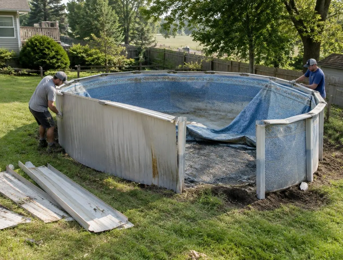 Above-ground pool removal in a Central Illinois backyard